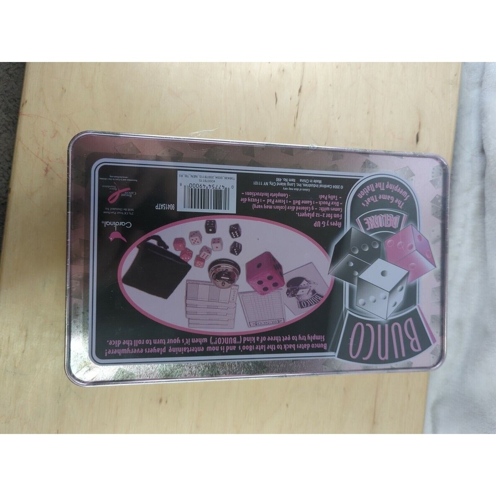Bunco Deluxe Dice Game Cardinal Industries Pink Silver Tin Breast Cancer Edition - Picture 3 of 6